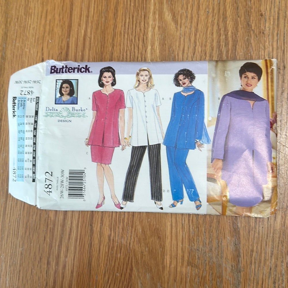 Vintage uncut sewing pattern Butterick 4872 women’s tunic, skirt,pants,scarf